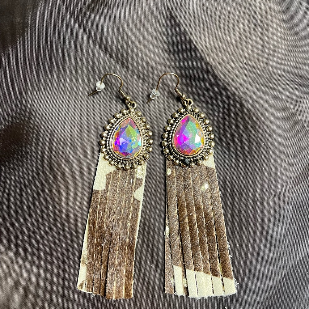 Cow print tassel earrings